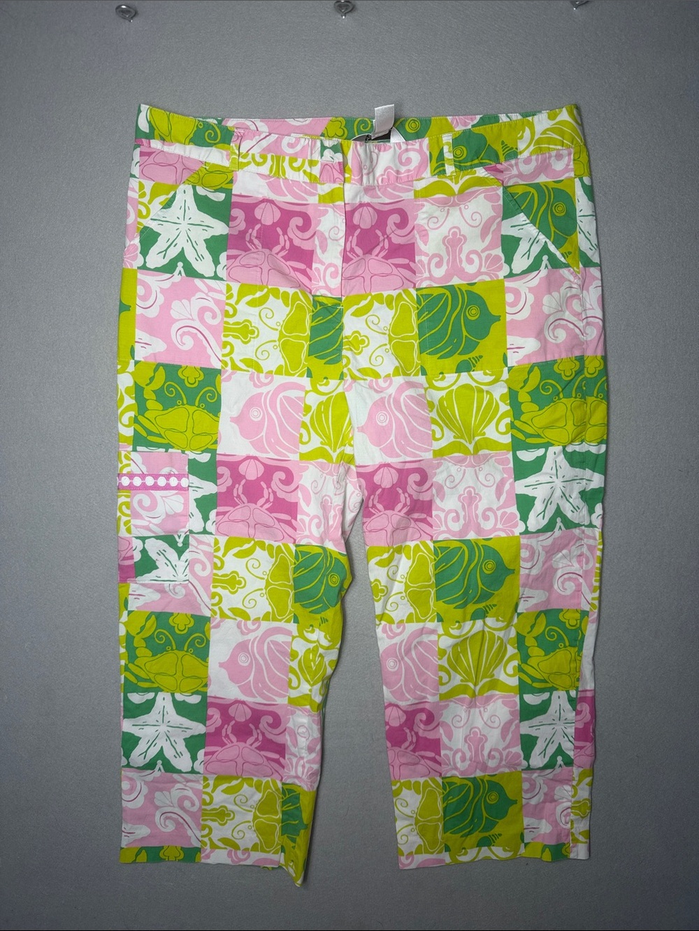 Lilly Pulitzer vintage Patchwork Floral Capris - Pink, Lime & Yellow